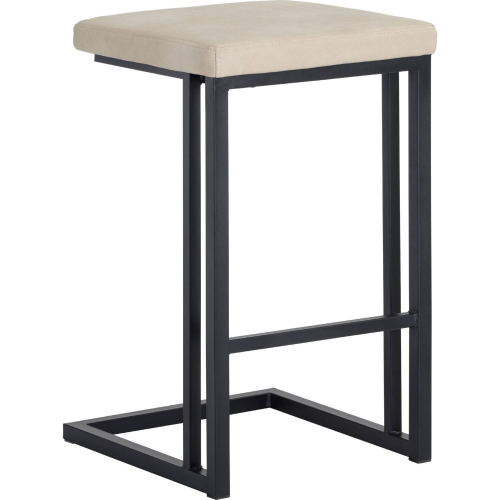 Boone Counter Stool in Cream Leatherette & Black Steel (Set of 2)